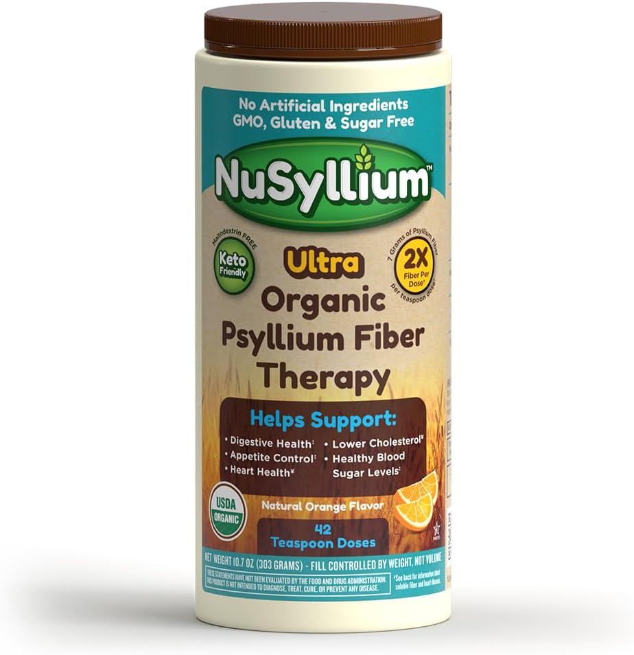 NuSyllium Ultra Psyllium Husk Powder, USDA Organic, 10.7 Oz, Sugar Free Keto-Friendly Fiber Supplement, Promotes Digestive Health* Orange, 42 Servings
