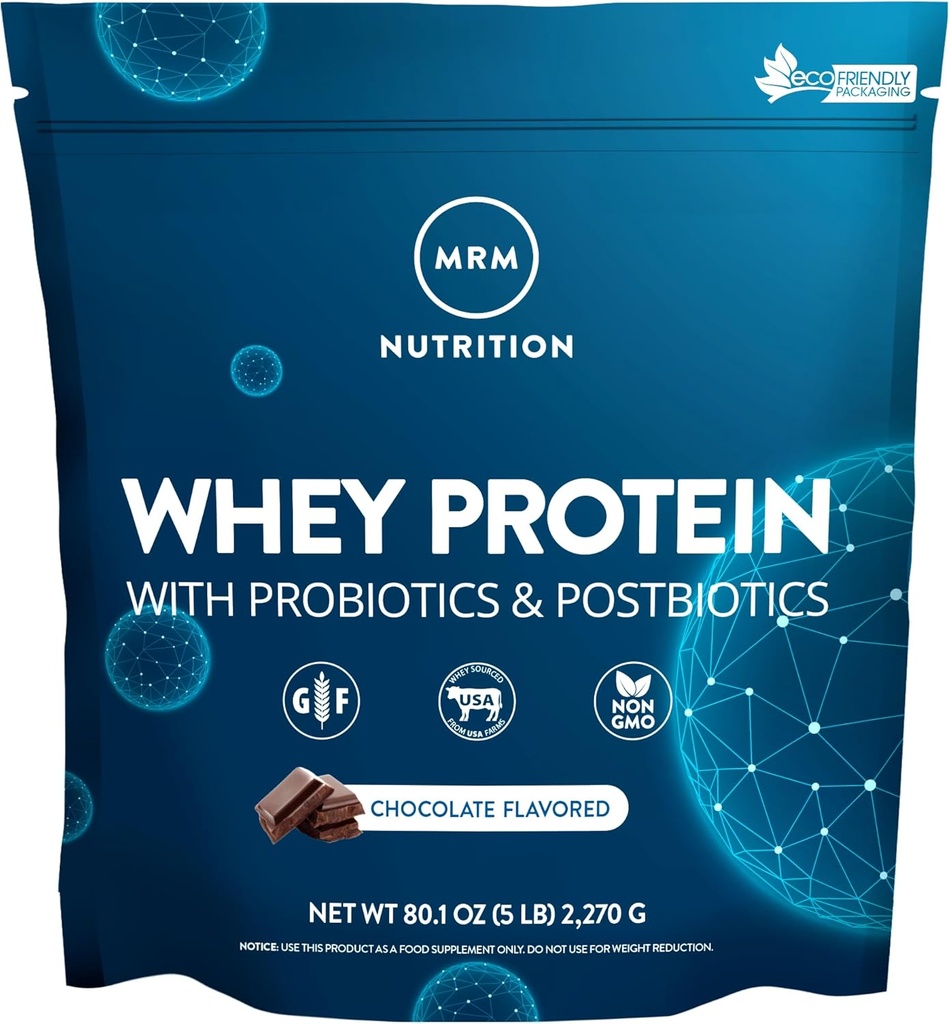 [BRSWIYABCEGAAADO] MRM Nutrition Whey Protein | Chocolate Flavored | 18g Protein | with 2 Billion probiotics + Digestive enzymes + BCAAs | High Absorption + Digestion | Hormone + antibiotic Free | 87 Servings