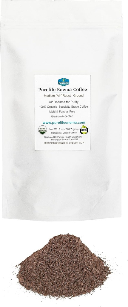PureLife Enema Coffee- 1 Lb - Organic Gerson Specific - Ground - Mold & Fungus Free - Air Roasted Medium / Shipped Fresh- American Owned and Operated Since 2012