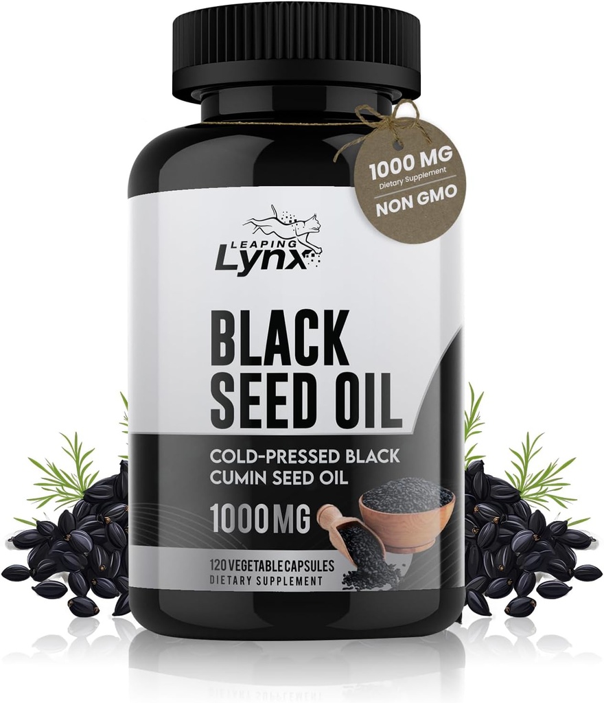 Pure Organic Cold-Pressed Black Seed Oil Capsules - Vegan Non-GMO Pure Nigella Sativa Black Cumin Seed Oil for Beauty Immunity & Overall Wellness Support - Thymoquinone-Rich 1000mg Serving (60 Day)