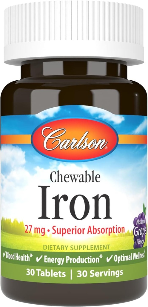 Carlson Chewable Iron 27 mg, Grape, Blood Health, 30 Tablets