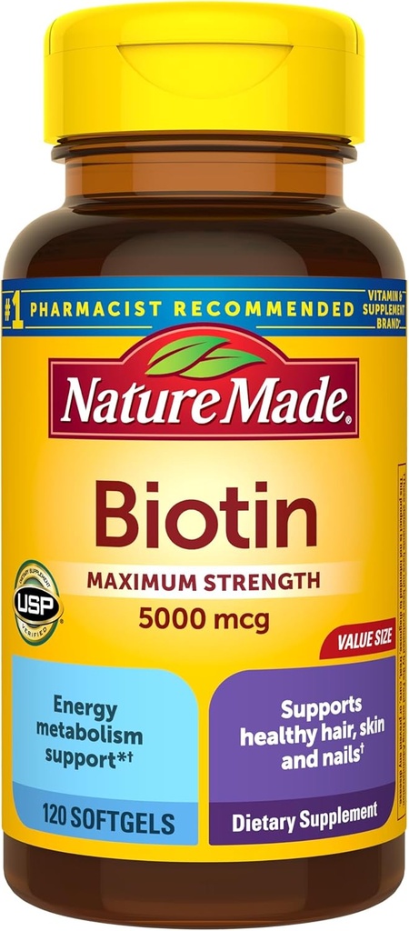 [BRSWIFQ2OYFRGGDO] Maximum Strength Biotin 5000 mcg Softgels, 120 Count Value Size