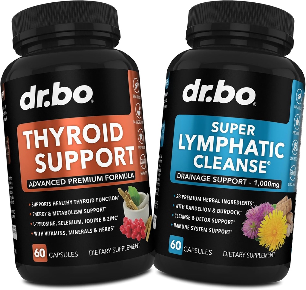 Thyroid Support & Lymphatic Drainage Supplements - Thyroid Supplement Complex Vitamin & Lymphatic Support Total Herbal Cleanse Products with Echinacea - Lymph Node Detox Cleanse System Drainage