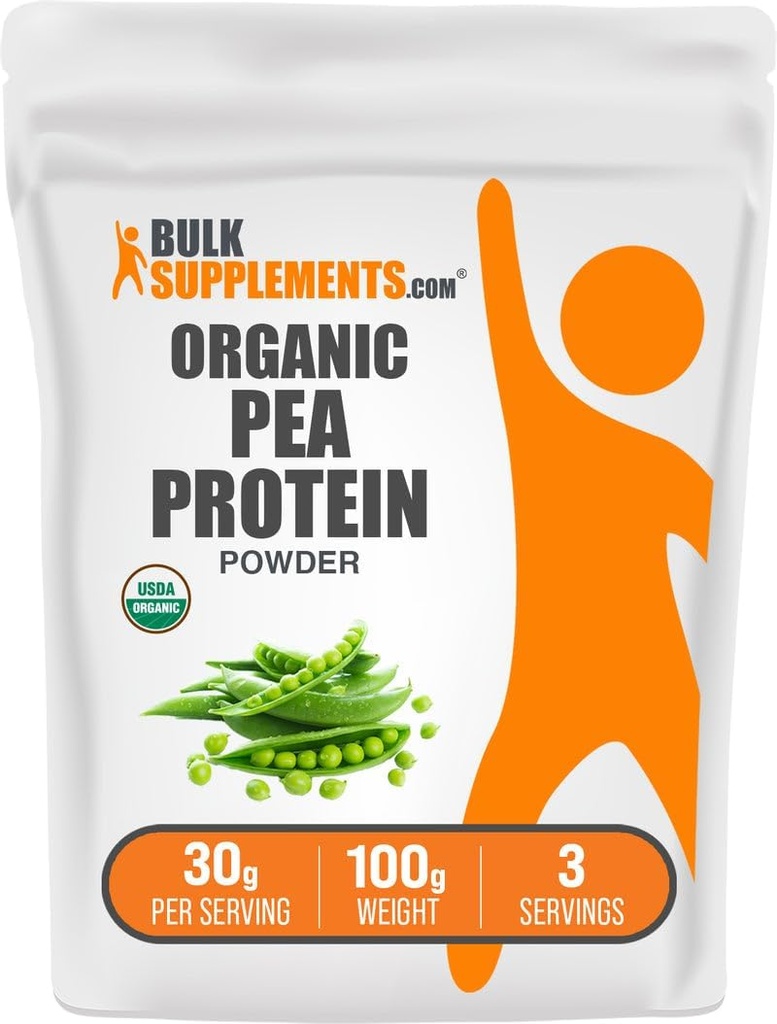 BulkSupplements.com Organic Pea Protein Powder - Plant Based & Vegan Protein Powder - Unflavored & Gluten Free, 30g per Serving, 100g (3.5 oz) (Pack of 1)