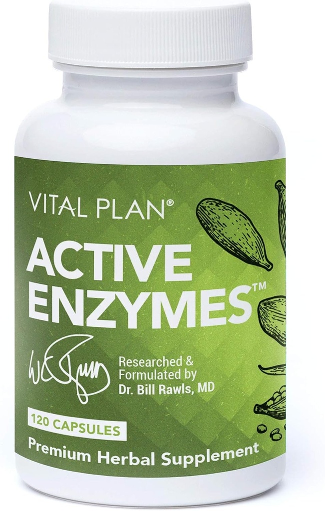 Active Enzymes Supplement by Dr. Bill Rawls - Digestive Enzymes for Gut Health & Digestion - Protease, Bromelain, Lactase, Amylase & Lipase (120 Capsules)
