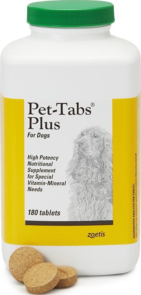 Zoetis Pet Tabs Plus 180CT,Brown,10000276 | 20 Essential Minerals & Vitamins, Restorative Formula for Aging & Working Dogs, Stress Recovery, Supports Nutritional Gaps