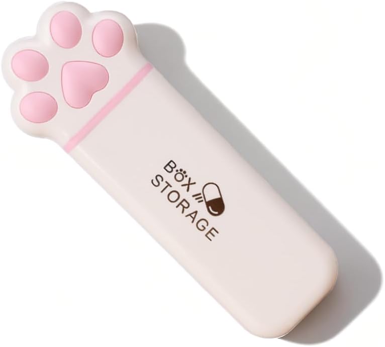 Cute Cat Paw Travel Pill Box, Slim Moistureproof Pill Organizer, Kawaii Small Daily Vitamin Case, Adorable Trinket Jewelry Organizer, Stylish Pill Case 3 Compartments (Pink)