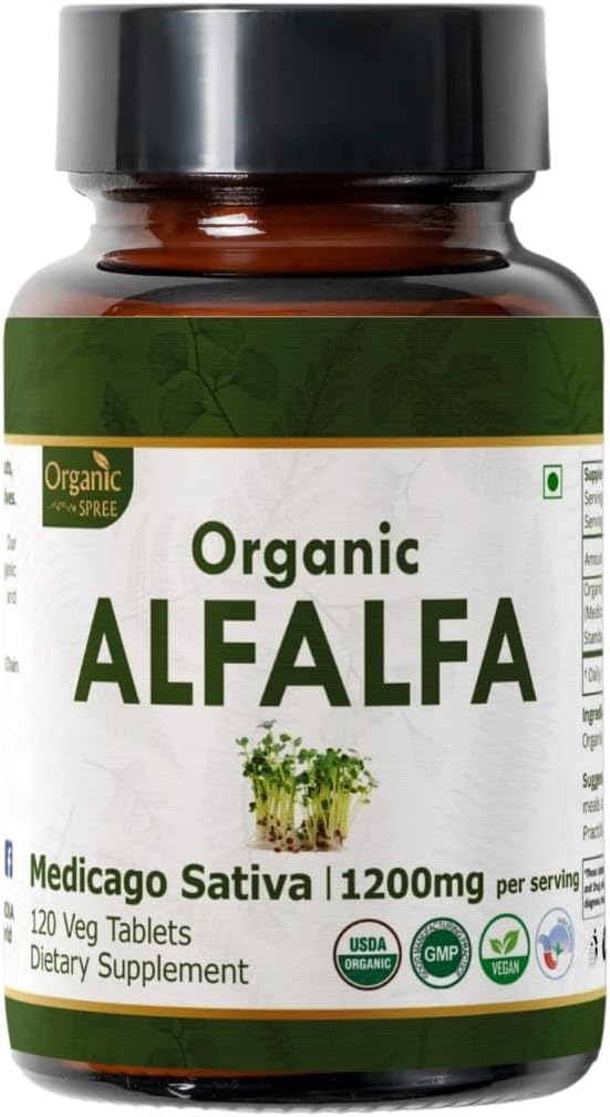 Alfalfa 120 Tablets | Medicago Sativa (Alfalfa) | USDA Organic Certified | Superfood Supplement with Vitamins and Minerals | Dietary Supplement 120tab