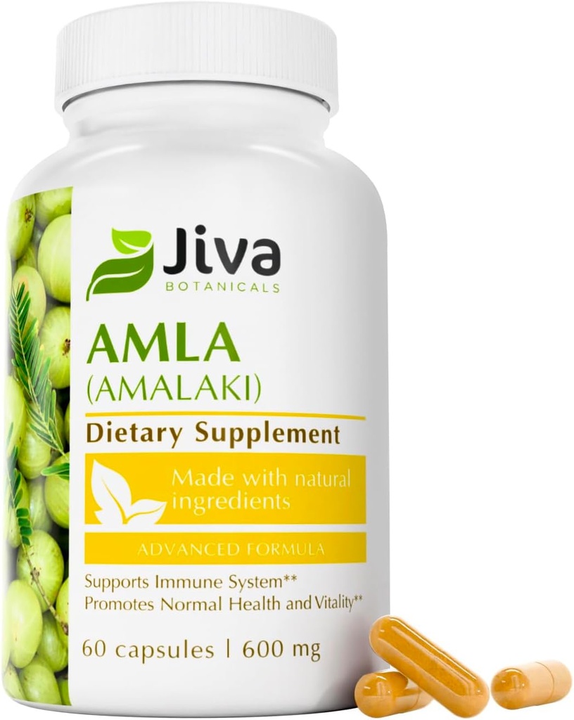 Jiva Botanicals Amla Capsules (Amalaki) - 60 Vegan Capsules - Amla Powder - Indian Gooseberry Supplement for Vitality