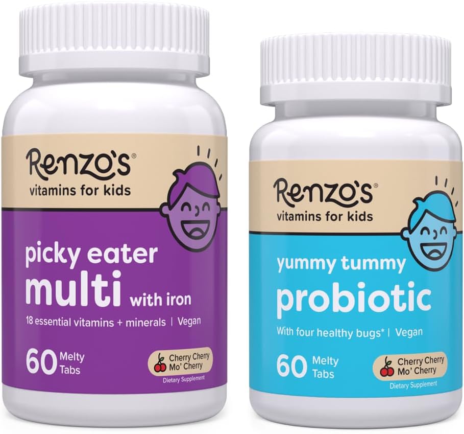 Renzo's Vitamins Happy Tummies Bundle, Probiotics for Kids and Picky Eater Kids Multivitamin