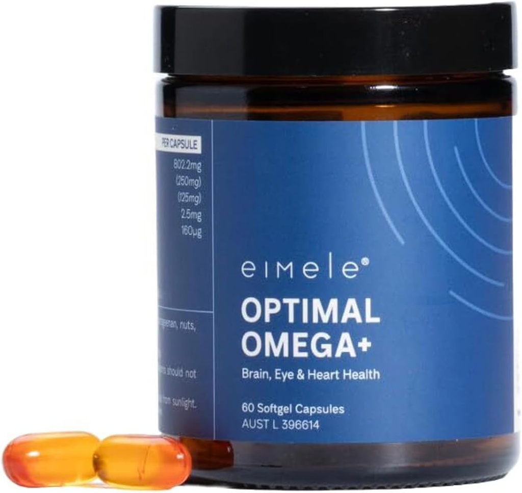 | Optimal Omega+ | Plant-Based Omega-3 EPA & DHA | Supplement for Brain, Eye & Heart Health | Antioxidant Support for Cognitive Function & Wellbeing | Non-GMO | Vegan | 60 softgel Capsules