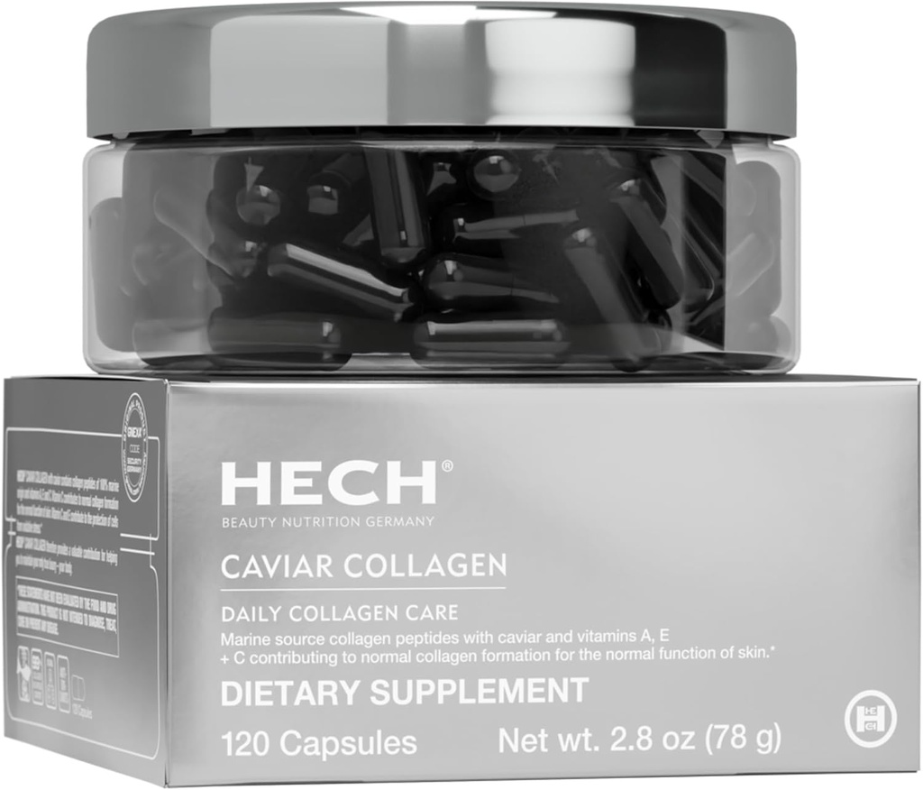 HECH Caviar Collagen Capsules - Beauty Supplement with 2,000 mg Marine Collagen Peptides, Caviar Extract and Vitamin Complex