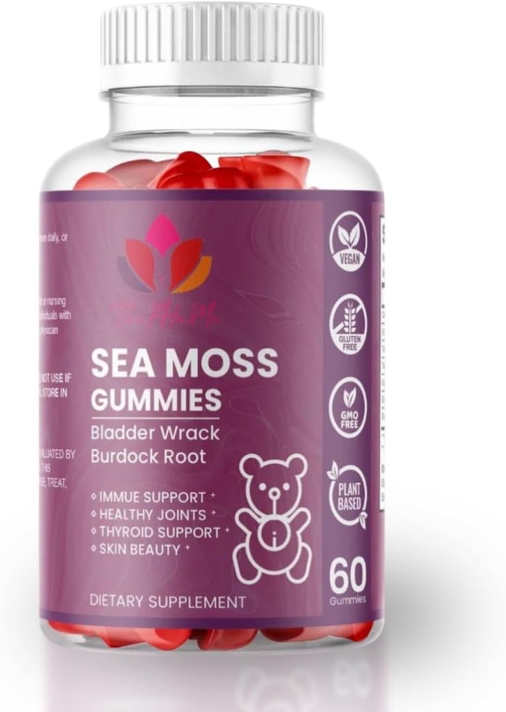 Organic Sea Moss Gummies with Bladderwrack & Burdock Root – Vegan Supplement for General Wellness – 60 Count