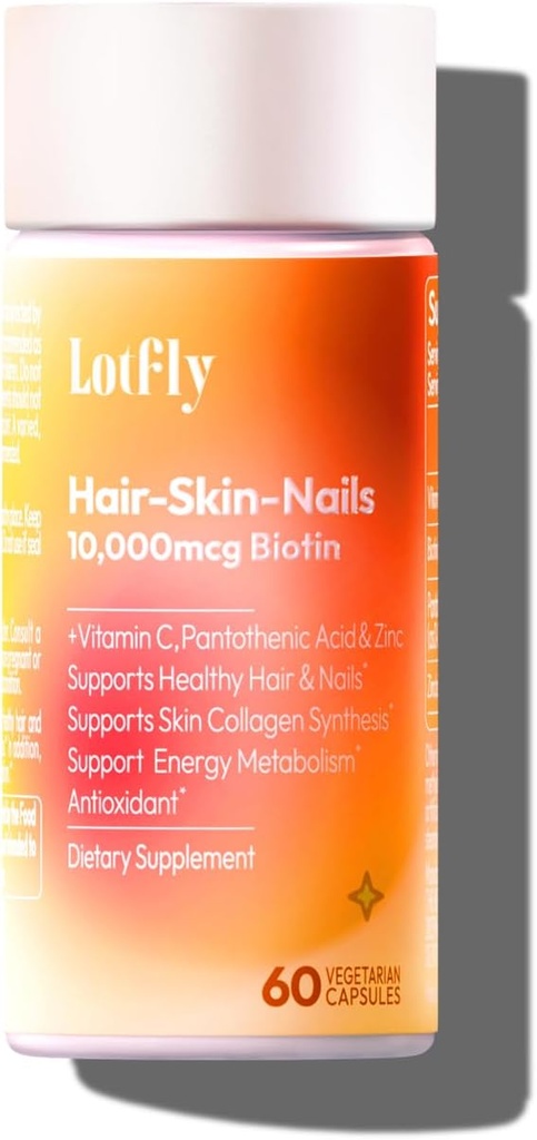 Biotin 10000 mcg with Zinc Vitamin C & Calcium Pantothenate – Supports Healthy Hair Growth, Strong Nails & Glowing Skin for Women & Men | Made in The USA | 60 Vegan Capsules (2 Months Supply)
