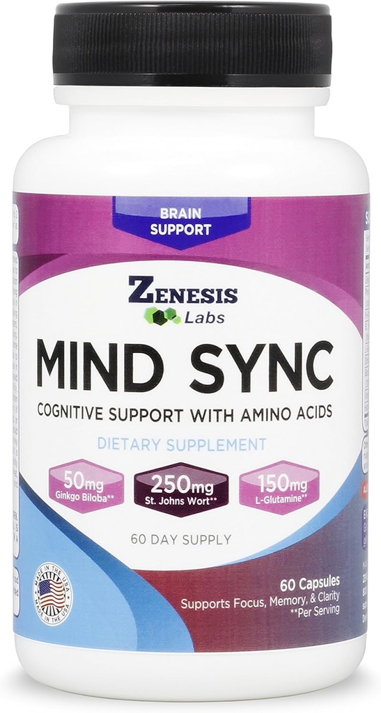 [BRSWKGQLDJ7Q23A7] Zenesis Labs Mind SYNC - 60 Capsules with Ginkgo Biloba, St John's Wart & L-Glutamine - Please Read Reviews