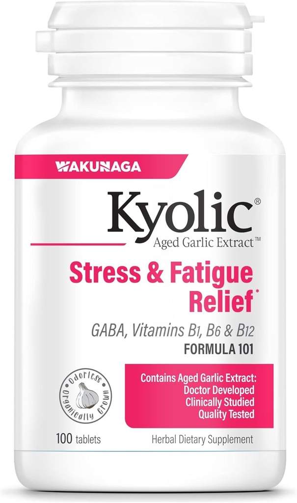 Kyolic Aged Garlic Extract Formula 101, Stress and Fatigue Relief, 100 Tablets (Packaging May Vary)
