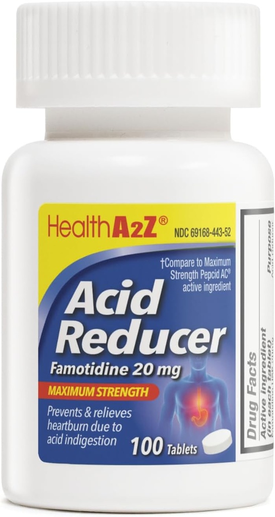 HealthA2Z® Acid Reducer | Famotidine 20mg | Maximum Strength | Relief from Heart Burn Due to Acid Indigestion (100 Tablets (Pack of 1))