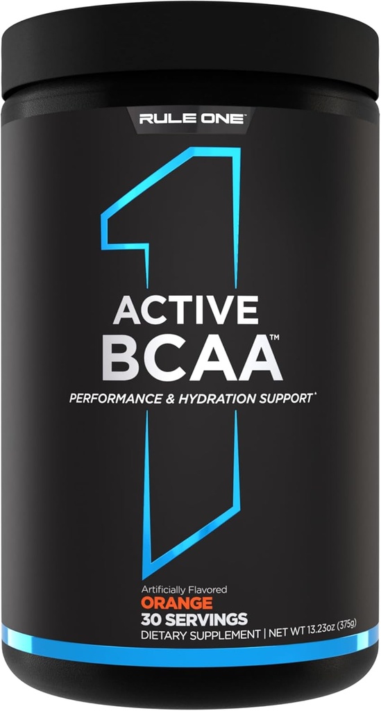 Rule 1 Active BCAA - Performance, Hydration, and Recovery Support with 5g BCAAs + Electrolytes, L-Glutamine, and Citrulline (30 Servings, Orange)