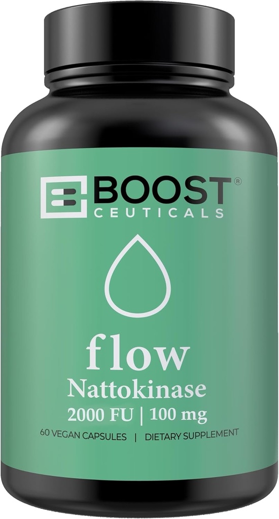 BoostCeuticals Nattokinase 2000 FU 100mg | 60 Vegan Capsules | No stearates, Non GMO Gluten Free Natural Blood Thinner & Blood Flow Supplement