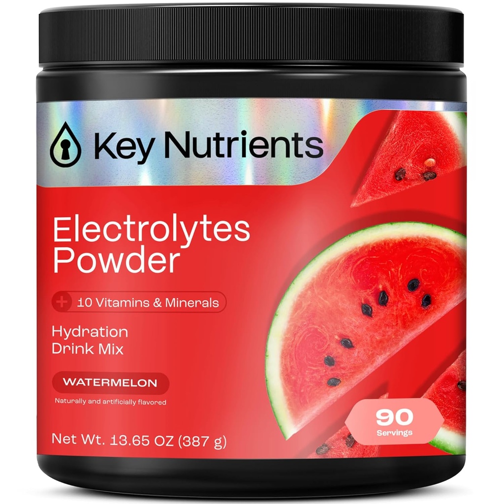 KEY NUTRIENTS Multivitamin Electrolytes Powder No Sugar for Recovery - Refreshing Watermelon Electrolyte Powder - Hydration Powder - No Calories, Gluten Free Electrolytes Powder - 90 Servings
