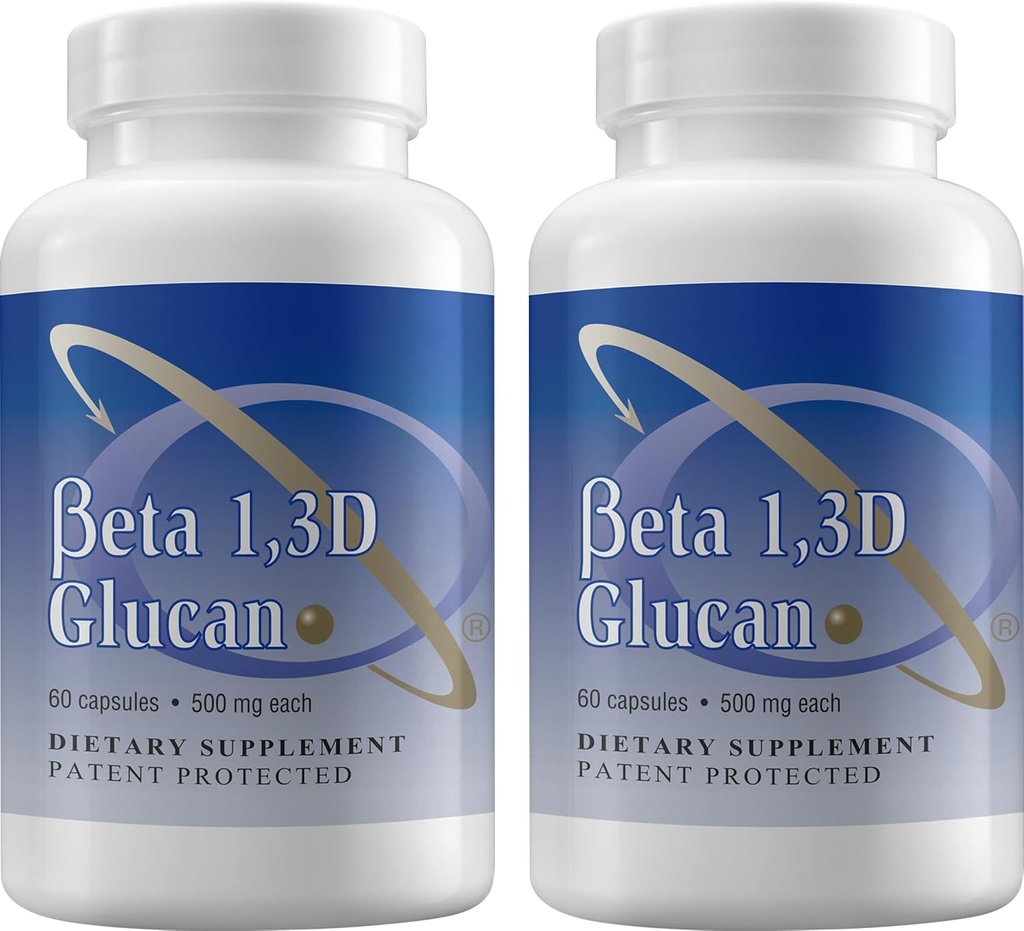Immune Support Supplement Highly Purified Beta 1,3D Glucan (Pack of 2-500 mg b-glucan Fiber per Capsule)