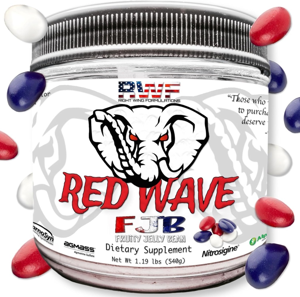 Red Wave Pre Workout Powder with Creatine for Men & Women - Fully Dosed Supplement, Citrulline, Beta-Alanine, 300mg Blended Caffeine, Nootropics, Long Lasting Energy, 540 Grams (Fruity Jelly Bean)