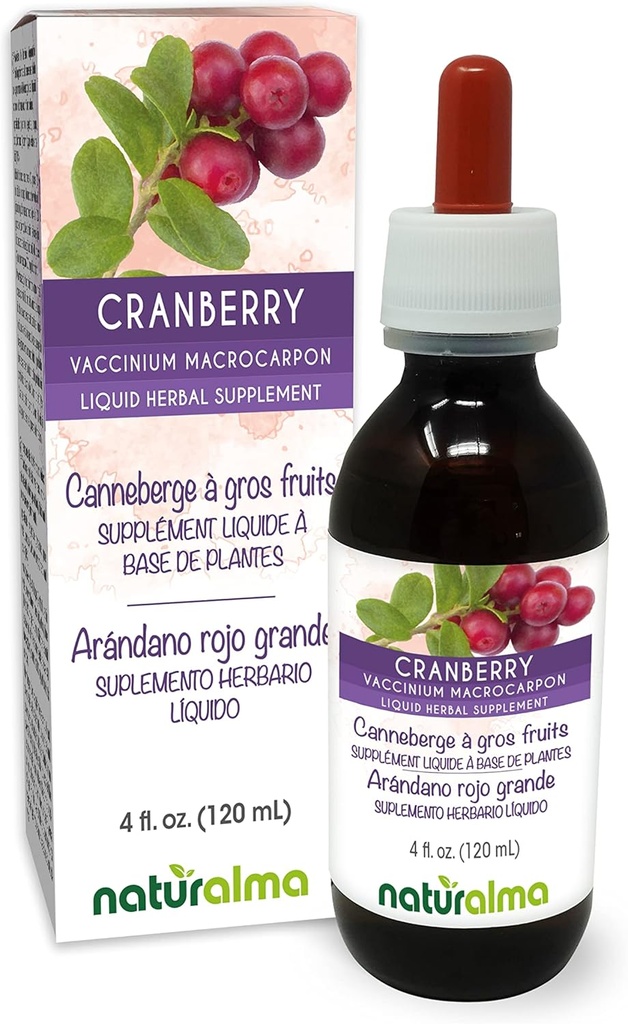 Naturalma Cranberry (Vaccinium macrocarpon or Oxycoccus macrocarpos) Fruit Alcohol-Free Tincture - 4 fl oz Liquid Extract in Drops - Herbal Supplement - Vegan