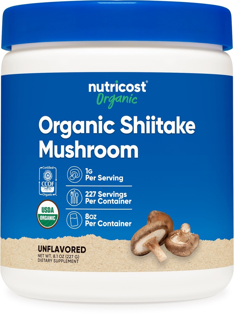 Nutricost Organic Shiitake Mushroom Powder 8oz - 100% Organic Certified, Gluten Free, Non-GMO