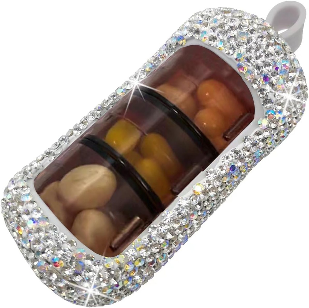 Bling Pill Organizer - Cute and Compact Pill Box for Purse - Stylish Pill Case with Sparkling Design - Travel-Friendly Medicine Holder -Slide in/Out Design Pill Organizer (Silver)