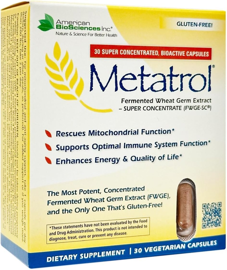 Metatrol Fermented Wheat Germ Extract - Immune & Mitochondria Support for Renewed Vitality & Enhanced Energy - Gluten Free - 30 Vegetarian Capsules, 41mg