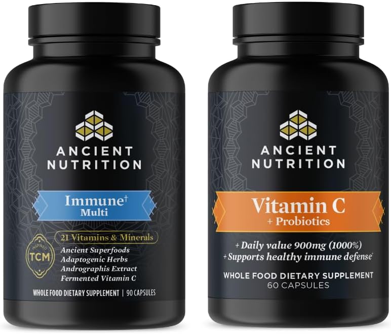 [BRSWY233CN5AACI7] Ancient Nutrition Multi Immune Capsules, 90 Count + Vitamin C + Probiotics Capsules, 60 Count