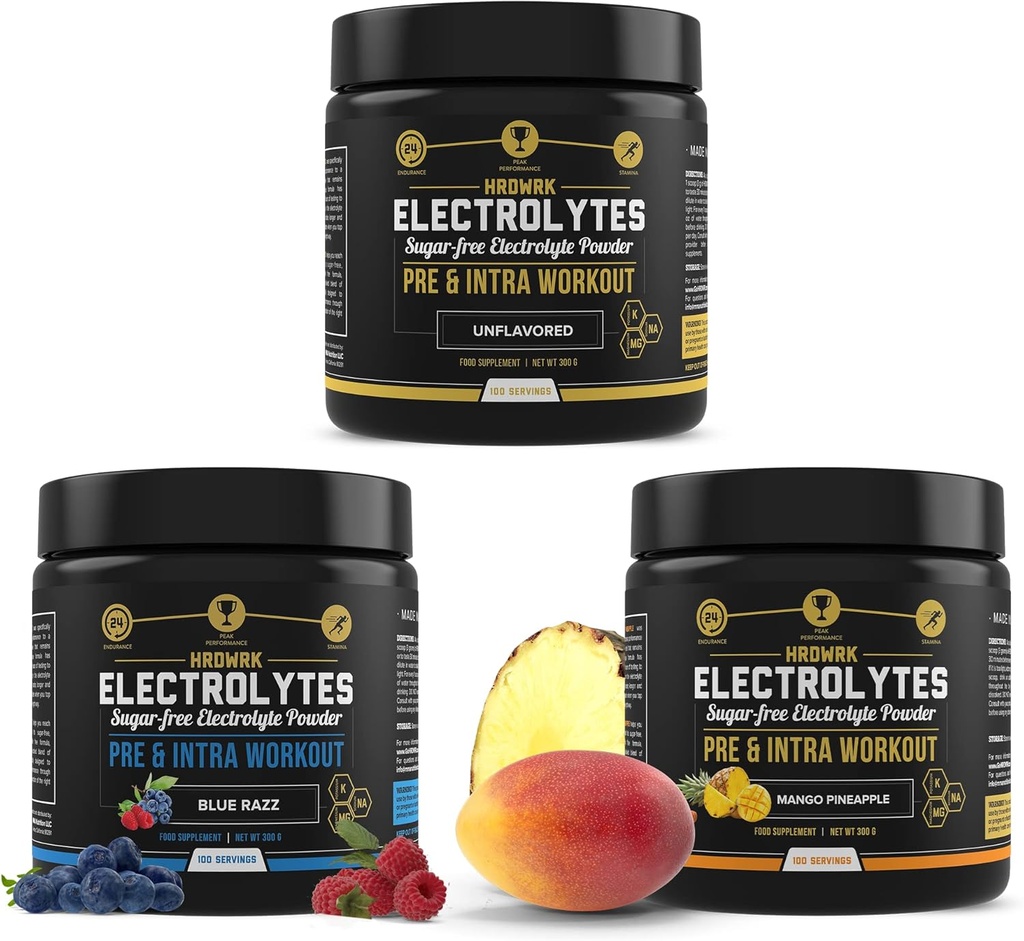 HRDWRK - 100 Servings Keto Electrolytes Powder Hydration Sugar Free - Electrolyte Powder to Boost Endurance & Reduce Fatigue with Electrolytes Supplement Set of 3
