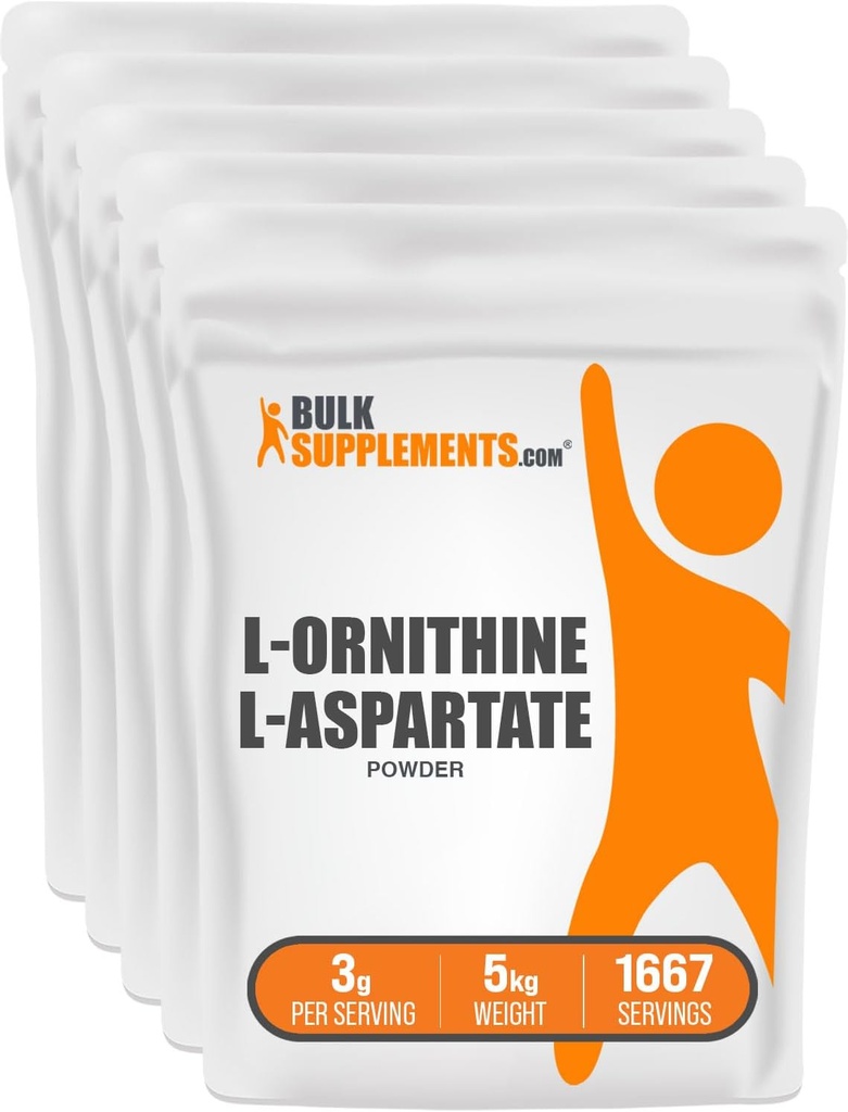 BulkSupplements.com L-Ornithine L-Aspartate Powder - Ornithine Supplement, Amino Acid Supplement - Gluten Free, 3g per Serving, 1kg (Pack of 5) (11 lbs)