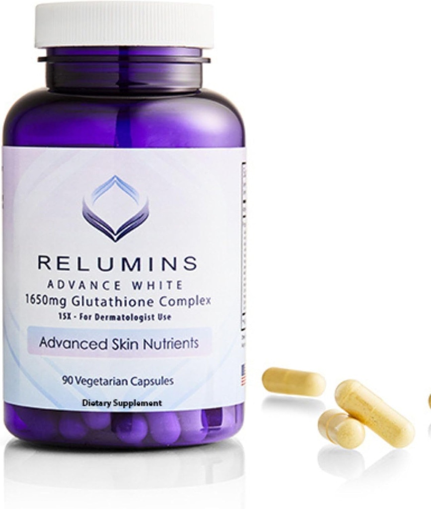 Relumins Glutathione Supplement - 1650mg Reduced Glutathione Complex with Alpha Lipoic Acid, Rose HIPS, Riboflavin, & Vitamin E - 90 Veggie Capsules x 1 Bottle - Proprietary Blend