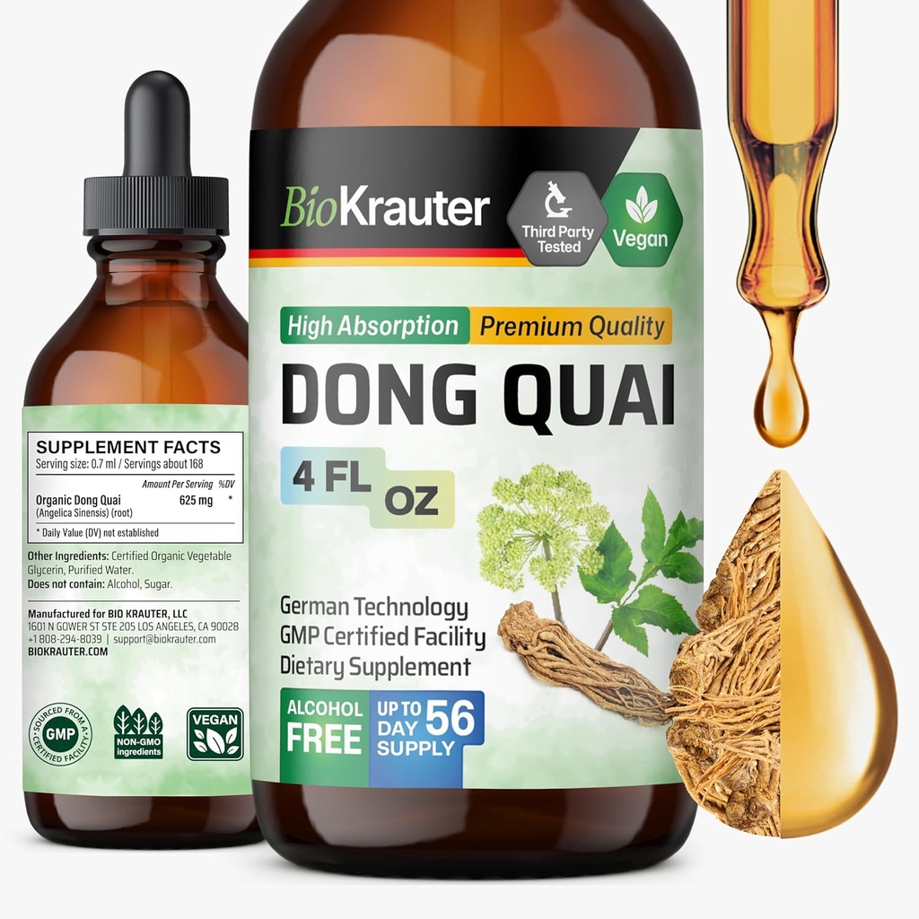 BIO KRAUTER Dong Quai Tincture - Angelica Root Liquid Extract - Women’s Health Support - Alcohol and Sugar Free Angelica Tincture - Vegan Dong Quai Drops 4 Fl.Oz.