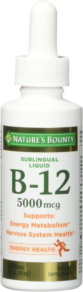 Nature's Bounty B-12 5000 mcg Sublingual Liquid Energy Health 2 oz (Pack of 5)