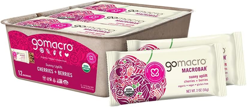GoMacro MacroBar Organic Vegan Snack Bars - Cherries + Berries (2.0 Ounce Bars, 12 Count)