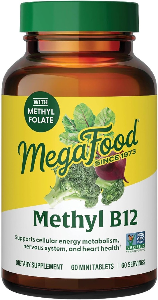 [BRSWKGQADEJWG3TG] MegaFood Methyl B12 - Vegan - Includes Methyl Folate, Vitamin B12 & B6 - Supports Cellular Energy Production, Nervous System Health & Cardiovascular Function - 60 Tablets