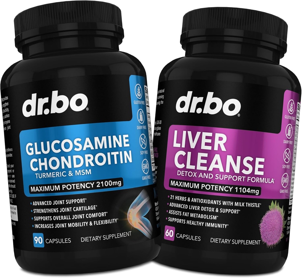 Glucosamine Chondroitin MSM Turmeric & Liver Cleanse Detox - Joint Health Supplement Knee Bone Joints, Liver Cleanse Detox Support - Joint Support Pills Glucosamine Sulfate Capsules Joints Supplements