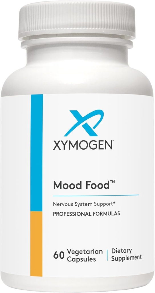 XYMOGEN Mood Food - Nervous System, Relaxation & Mood Support Supplement - Folate, B12, B6 with Magnesium, 5-HTP & GABA Supplement - Vegan & Non-GMO (60 Capsules)