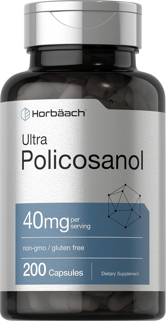 Horbäach Policosanol 40mg | 200 Capsules | Non-GMO and Gluten Free Supplement