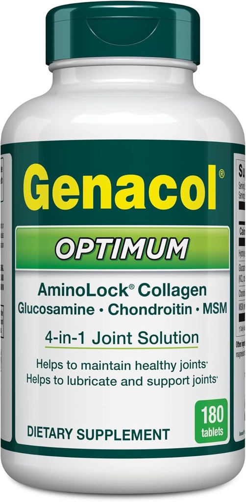 Genacol Optimum – Glucosamine, Chondroitin, MSM & Ultra-Hydrolyzed Collagen, Joint Support Tablets, 180 Count (60-Day Supply)