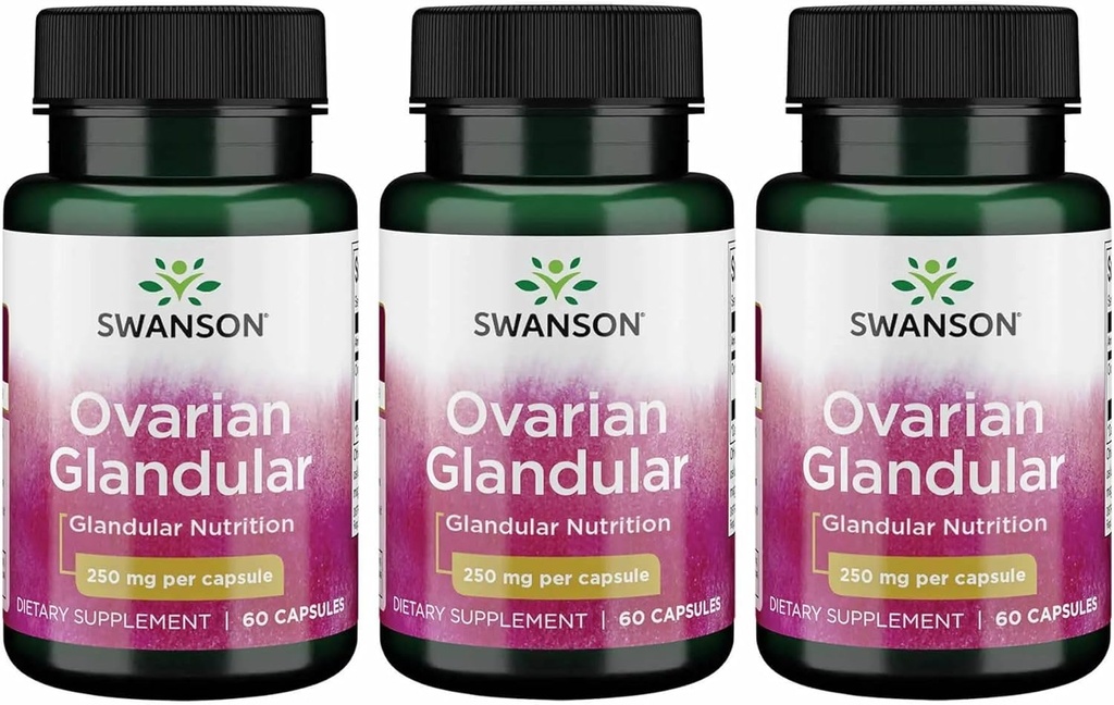 Swanson Ovarian Glandular - Natural Supplement Promoting Women's Glandular Health & Balance Support - Sourced from Premium Bovine Tissue to Support Wellness - (60 Capsules, 250mg Each) (3 Pack)