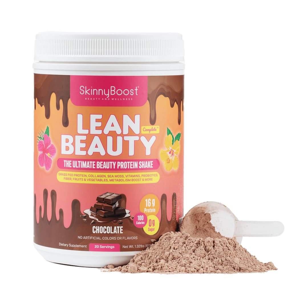 Lean Beauty Collagen Protein Shake – Chocolate | Meal Replacement Powder with Grass-Fed Whey, Hydrolyzed Collagen, Vitamins, Fiber & Beauty Nutrients | Supports Hair, Skin & Nails | Sugar-Free, All-Natural, 20 Servings