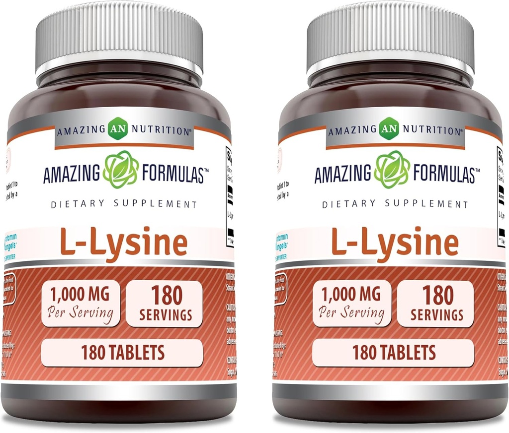 Amazing Formulas L-Lysine 1000mg Amino Acid Tablets Supplement | Non-GMO | Gluten Free | Made in USA (180 | 2 Pack)