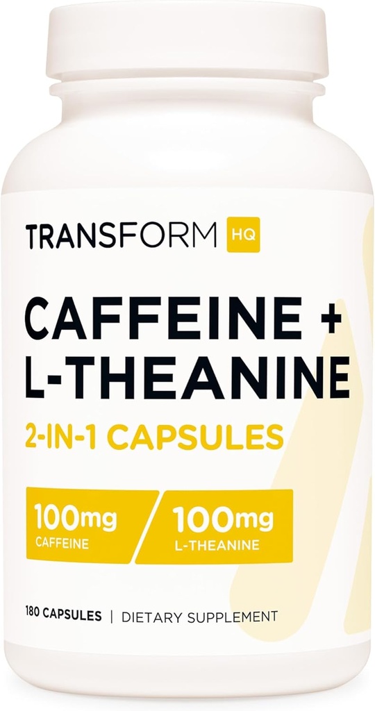 TransformHQ Caffeine & L-Theanine (100mg Each) 180 Caps - Gluten Free, Non-GMO