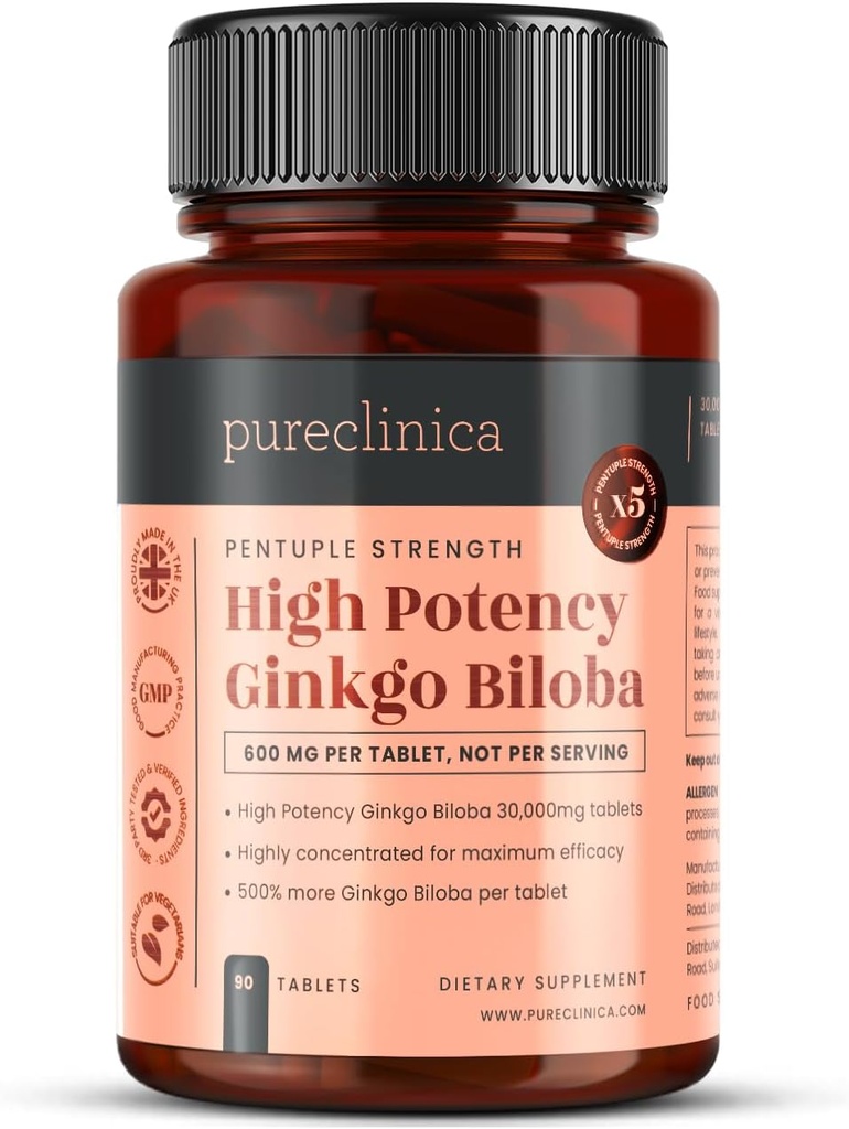 [BRSRO2Y5A4NWEE3U] pureclinica High Potency Ginkgo Biloba 30,000mg x 90 Tablets - 3 Months Supply - 5 Times The Strength of Competitor Products