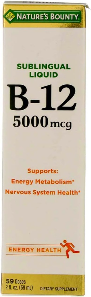 [BRSWIGQIOR5B4GAZ] Nature's Bounty B-12 5000 mcg Sublingual Liquid Energy Health 2 oz (Pack of 2)