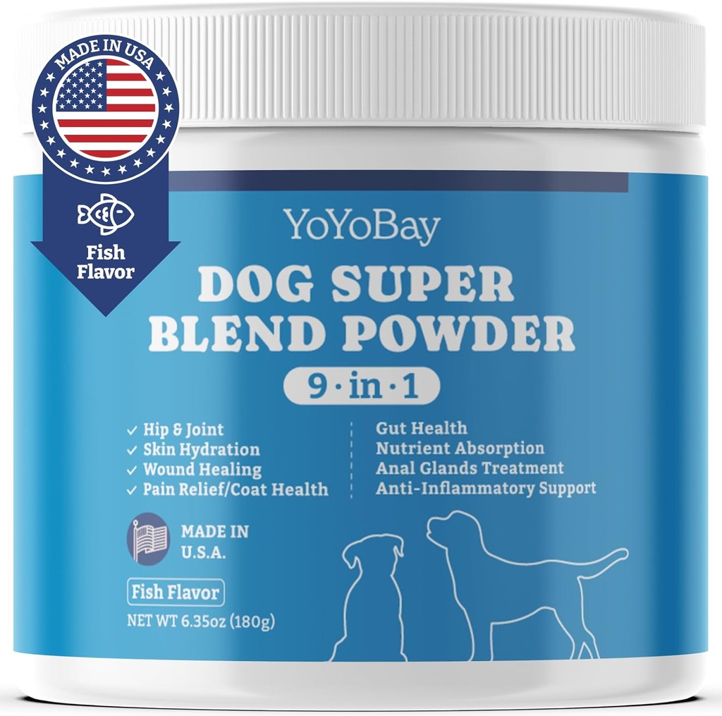 Supplements for Dogs, Dog Supplements Super Blend Powder 9 in 1, Vitamins for Dog, with Iceland Fish Powder, Support Gut Health, Hip and Joint, Multivitamin Support, 6.35oz, Fish Flavor