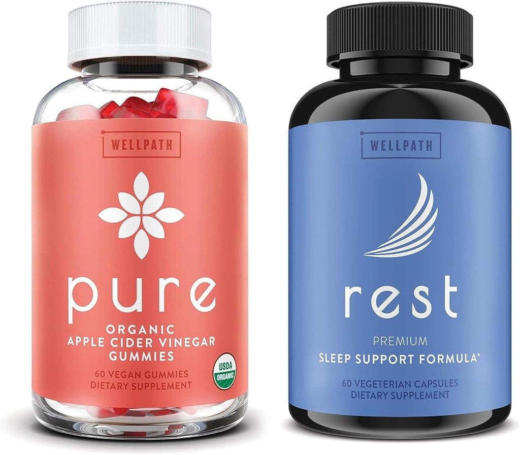 [BRSRA2YBCB6AAHTZ] WellPath Pure ACV Apple Cider Vinegar Gummies with The Mother and Rest Valerian Root Sleep Aid for Adults with Melatonin & L-Theanine - Natural Sleep Support, 60 Ct Each